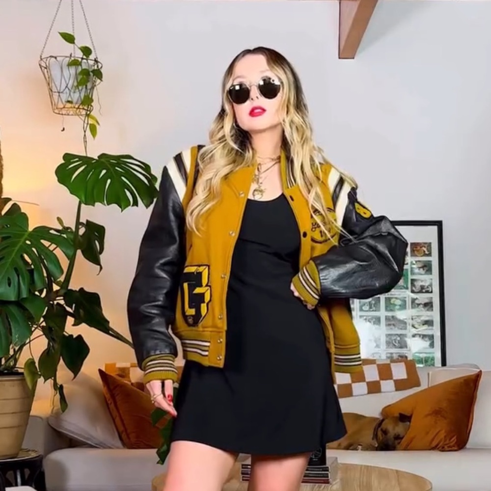 Vintage Black and Gold Women's Varsity Jacket